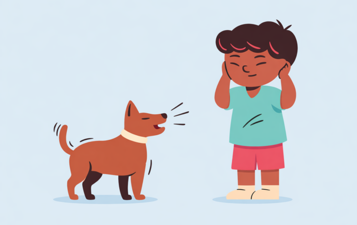 Child reacting to noisy dog