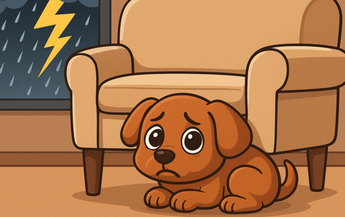 cartoon dog afraid of lightning