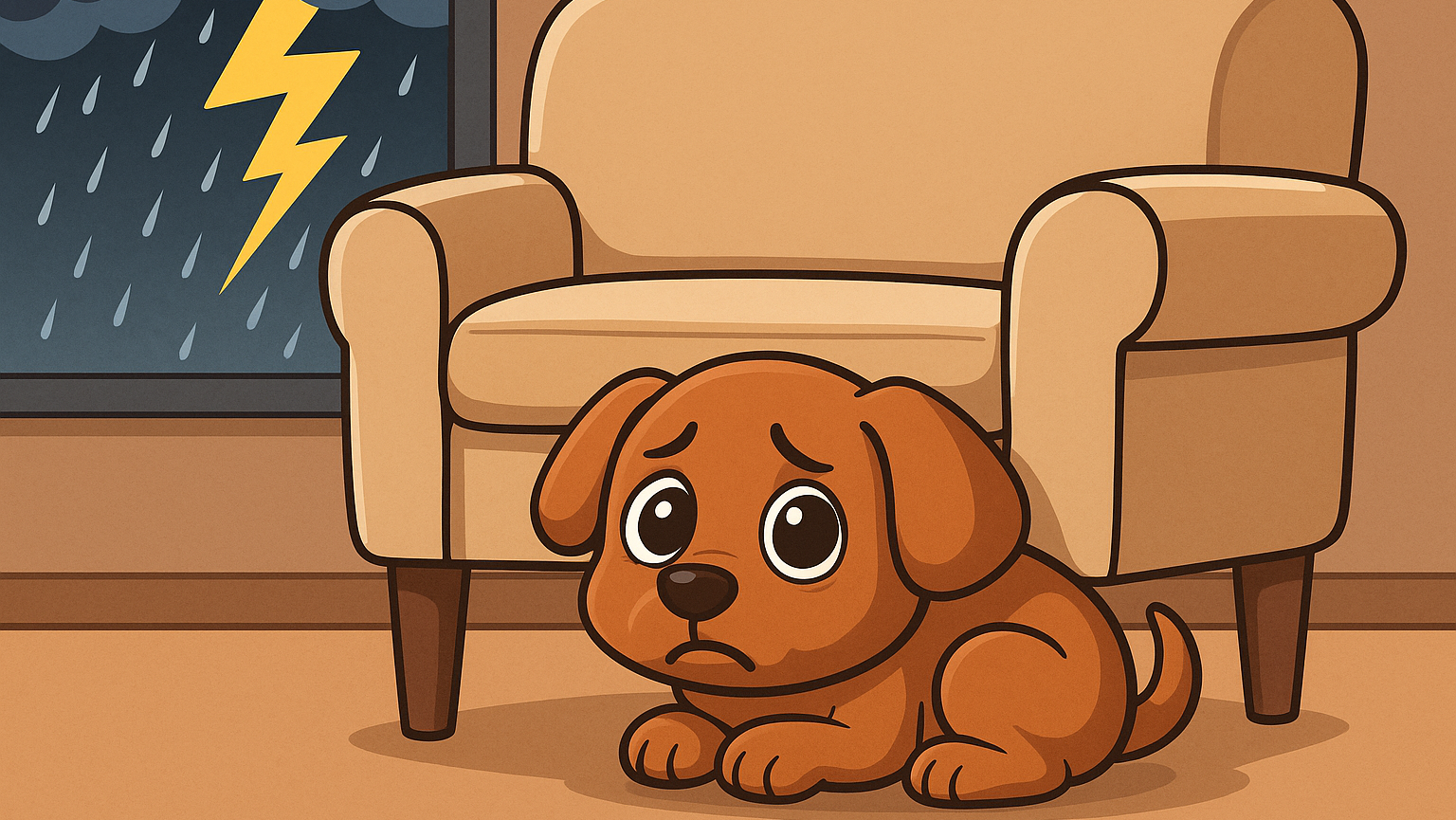 cartoon dog afraid of lightning
