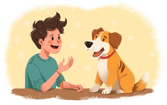 Cartoon of a person talking to a dog