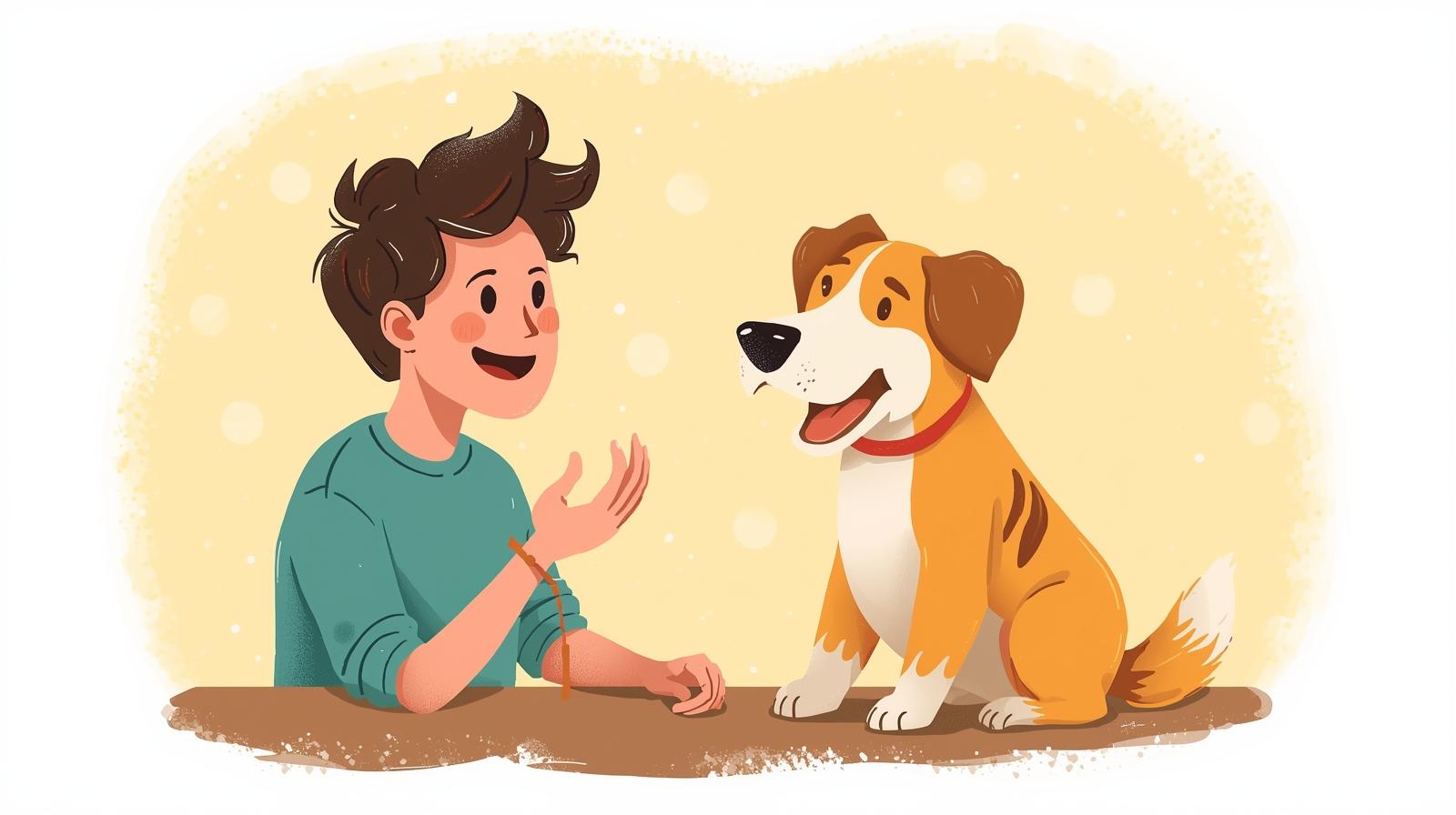 Cartoon of a person talking to a dog